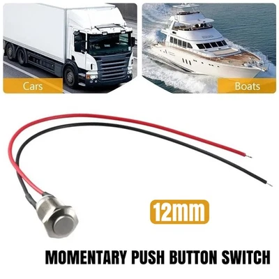 2x 12mm Waterproof Momentary Stainless Steel Start Push Switch Button Pre Wired - Image 1 of 4