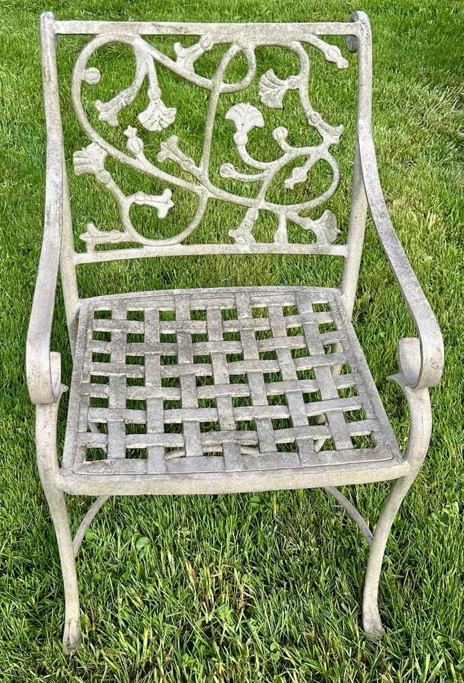 Vintage Cast Aluminum Wicker Vine Heavy Duty Weatherproof Patio Garden Arm Chair - Image 1 of 4