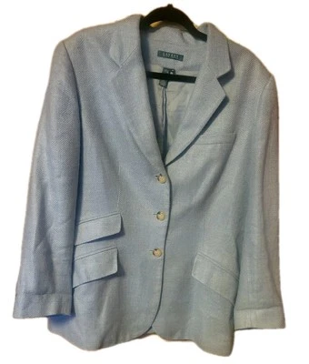 VTG Ralph Lauren Blue Herringbone Blazer Jacket Silk Linen Polo Tweed Coat Sz 16 - Image 1 of 4