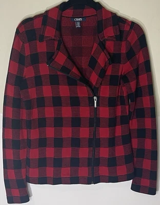 Chaqueta Suéter Chaps Para Mujer Pequeña Petite Buffalo Cuadros Rojo Espalda Estilo Moto Foto 1 de 4
