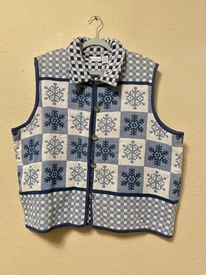 Vintage - Chaleco Suéter Copos de Nieve Navidad - Colores Carolina - Talla 22 W Foto 1 de 4