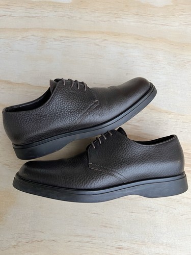 Prada Derby Made In Italy Scarpa casual elegante grossa pelle marrone ruvida (8 5)