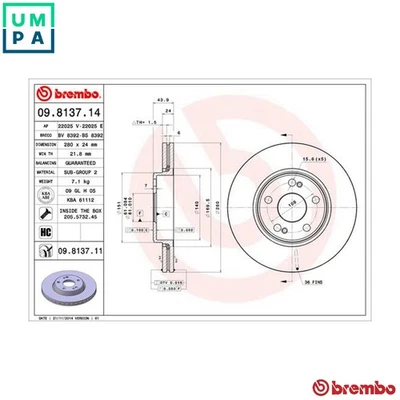 2x BRAKE DISC 09.8137.11 FOR RENAULT SCENIC/MPV LAGUNA/Nevada/Grandtour 1.9L - Image 1 of 4