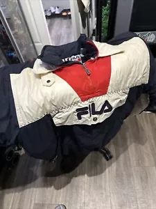 Fila Spell Out Big Logo Pullover Jacket Vintage 90's Men's Size M Blue White - Picture 1 of 11