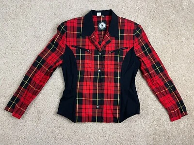Винтажная женская рубашка Anne Klein на пуговицах размер 12 с воротником и карманами на молнии клетчатая красная - Изображение 1 из 4