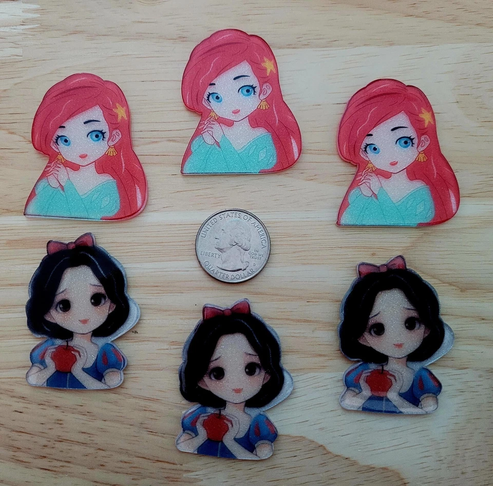 6 Pcs Lot Princess Flatback Resin Cabochon Hair Bow Center Supplies. - Image 1 of 1
