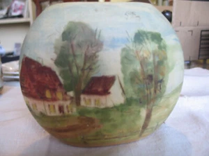 Vtg Hubert du Roscoat Canada Studio Handpantd Vase Rural Country Home Landscape - Picture 1 of 12
