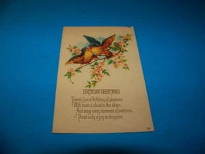 Birthday Greetings Blue Birds Vintage Postcard  - Picture 1 of 2