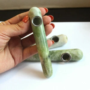 Pipa de fumar de cristal de cuarzo con jaspe serpentino natural varilla de masaje curación - Imagen 1 de 7