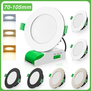 10X LED Downlight Tri-color Changeable 10W/12W Dimmable 70/90mm Ultra Thin Light - Picture 1 of 24