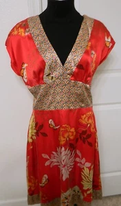 BEBE Damen Kleid rot geblümt 100% Seide ärmellos A-Linie Größe L - Bild 1 von 9