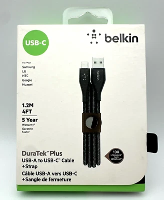 Belkin DuraTek Plus 4Ft Boost Charger USB-A to USB-C Cable + Strap-Black - Image 1 of 4