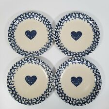 Vintage Folk Craft by Tienshan Sponge Blue Heart Plate Set of 4