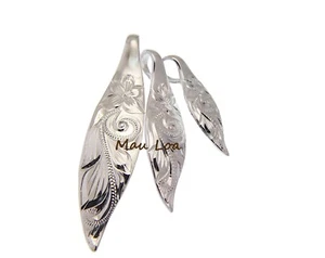 925 Sterling Silver 3 in 1 Hawaiian Engraved Plumeria Scroll Surfboard Pendant - Picture 1 of 4
