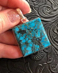 Old Southwest Turquoise Deep Blue with Chocolate Cherry Web Matrix Pendant - Picture 1 of 5