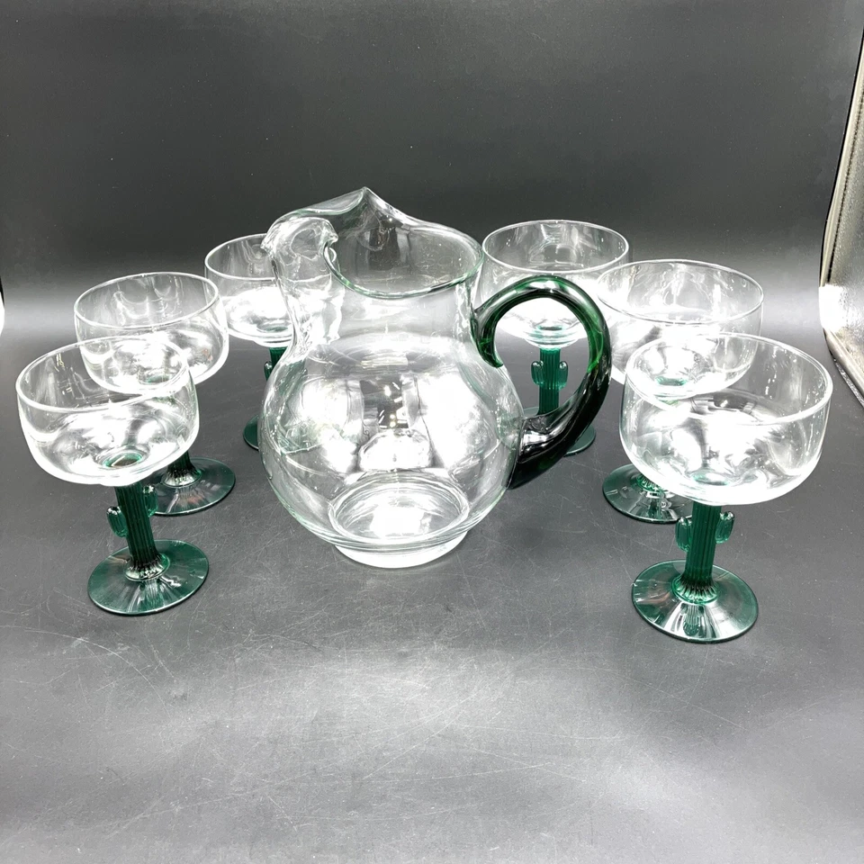 Jarro México Crisa Margarita, cabo verde aplicado com 3 Lg 3 copos médios - Imagem 1 de 4