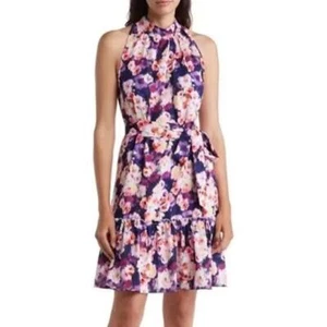 Sam Edelman Floral Mini Dress Purple Multicolor Women’s Size XS Belted  - Picture 1 of 7