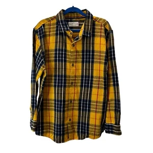 Zara Kids Yellow Gold Navy Plaid Flannel Button Up Long Sleeves Kids Youth Sz 10 - Picture 1 of 10