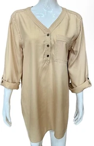 Westbound Blouse Roll-Tab Sleeve Point Collar Y-Neck Top Button Front PL NWT - Picture 1 of 17