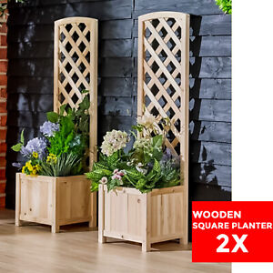 2 Trellis Wooden Planter Garden Plant Flowerpot Lattice Box Patio Set Natural 