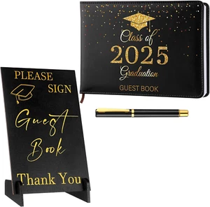 Class of 2025 Leather Graduation Guest Book with Wood Table Sign and Signature P - Picture 1 of 12