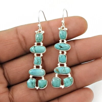 Weihnachtsgeschenk für Sie Natürlich Türkis Inukshuk Ohrringe 925 Sterlingsilber - Bild 1 von 4