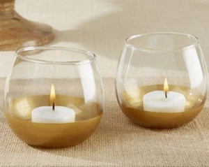 12 Gold Dipped Glass Votive Candle Holders Bridal Shower Wedding Favors - Picture 1 of 3