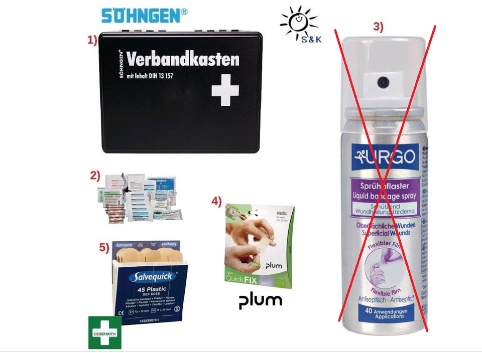 SÖHNGEN , PLUM , CEDERROTH SÖHNGEN Verbandskasten / Verbandstofffüllung / Pflasterspender