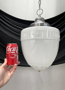 RESTORED Antique Vtg LARGE Art Deco Glass Pendant Light Chandelier, Schoolhouse - Picture 1 of 24