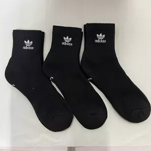 Mens NWT Adidas Quarter Ankle Socks 3 Pairs Black TREFOIL Logos Sz:L(8-12) - Picture 1 of 3