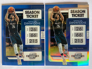 (2) 2021-22 Contenders Optic Spencer Dinwiddie Prizms Blue SP #93/99 & Silver