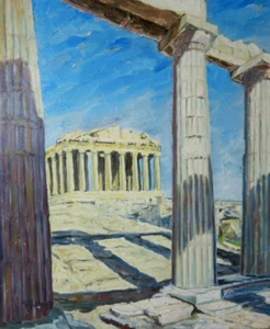 AUSTRALIAN OIL PAINTING ON BOARD    ATHENS BY ALEC THATCHER 1973     P214 - Imagen 1 de 4