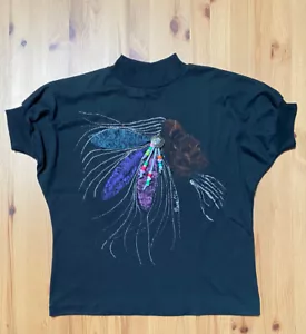 Vintage Sky Lite Damen Schwarz Kurzarm Indianer Perlen Shirt Gr. S M - Bild 1 von 6