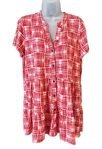 Wonderly Women's XL Tiered Tunic Top Red Button Down Short Sleeve V-neck Flowy - Picture 1 of 8