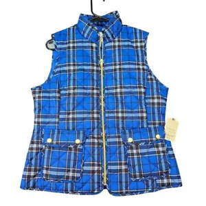 St. John's Bay Quilted Vest Pockets Full Zip Plaid Blue Black Medium - Picture 1 of 6