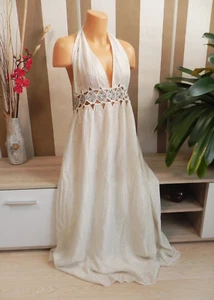 Zara * Neckholder Maxi Kleid Partykleid mit Goldfäden & Perlen Gr. 40 42 L - Bild 1 von 14