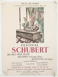 Affiche FESTIVAL SCHUBERT 1944 Bonneau Souzay - illustr. FAURGE imp. Mourlot - Imagen 1 de 7