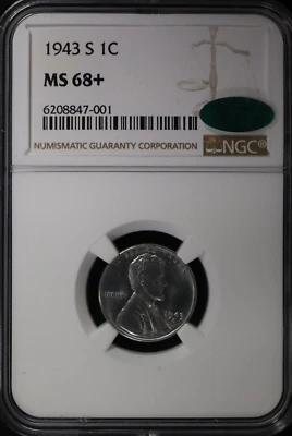 1943-S Steel Penny NGC MS68+  CAC !, highest of high grades!!! - Image 1 of 3