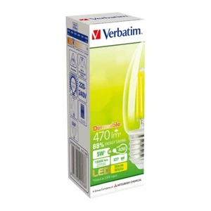 12 X Verbatim E27 LED Filament Candle 5W 470LM Clear Dome Dimmable Globes Warm - Picture 1 of 2