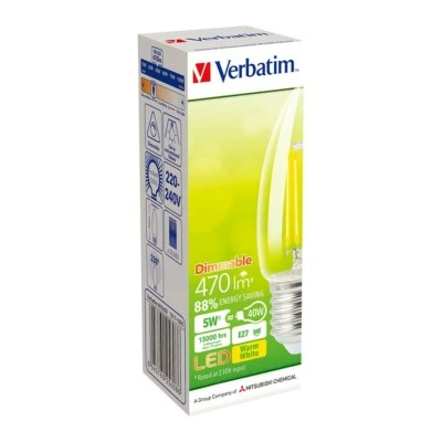 12 X Verbatim E27 LED Filament Candle 5W 470LM Clear Dome Dimmable Globes Warm - Image 1 of 2