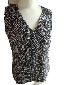 Halogen Small/S shell Blouse Top Office Career Black Dot Ruffle Flirty 100 Silk - Picture 1 of 4