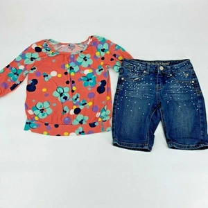 Old Navy Justice Shirt Shorts Outfit Floral Jean Denim Simply Low Sz M 8S - Picture 1 of 11