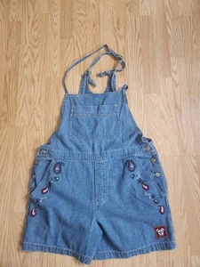 Vtg Disney Mickey Mouse Women's Shortalls L Shorts Overalls Embroidered Denim - Picture 1 of 9
