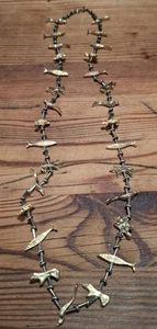 Vintage necklace hand cast gold tone fetish beads silver spacers 28" - Picture 1 of 5