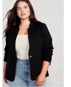 Old Navy Pixie Kerbkragen Einreiher Blazer Jacke Minimalistisch Schwarz XXL - Bild 1 von 7