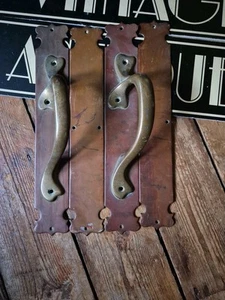Pair Large antique vintage old art deco Door school shop Handles Pulls 15 " - Picture 1 of 13
