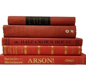 Vintage Red Books Stack Lot of 5 Old Worn Decorative Library Staging Hardcovers - Bild 1 von 13