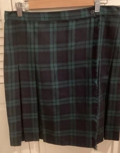 Vintage Rafaella Wolle Wickelrock 14 schwarz Uhr Tartan Plissee Fransen schottischer Kilt - Bild 1 von 7