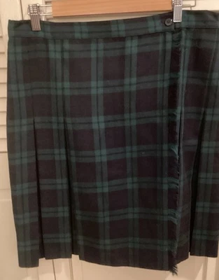 Vtg Rafaella Wool Wrap Skirt 14 Black Watch Tartan  Pleated Fringe Scottish Kilt — 第 1/4 张图片