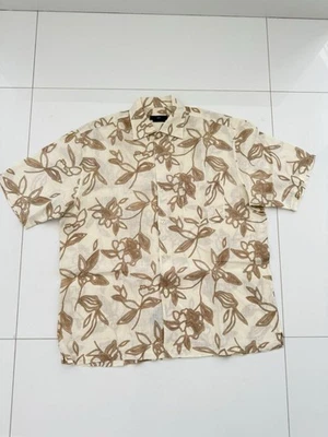 ZEGNA 运动男式米色亚麻花卉纽扣短袖衬衫尺寸 XXL — 第 1/4 张图片